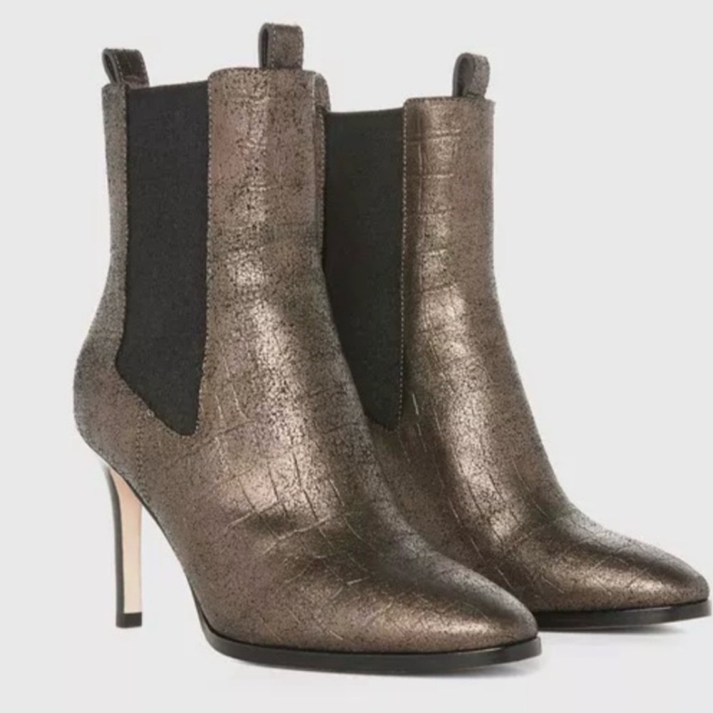 NWOT PAIGE Celeste Gunmetal Crocodile Leather Metallic Boots Bootie size 9